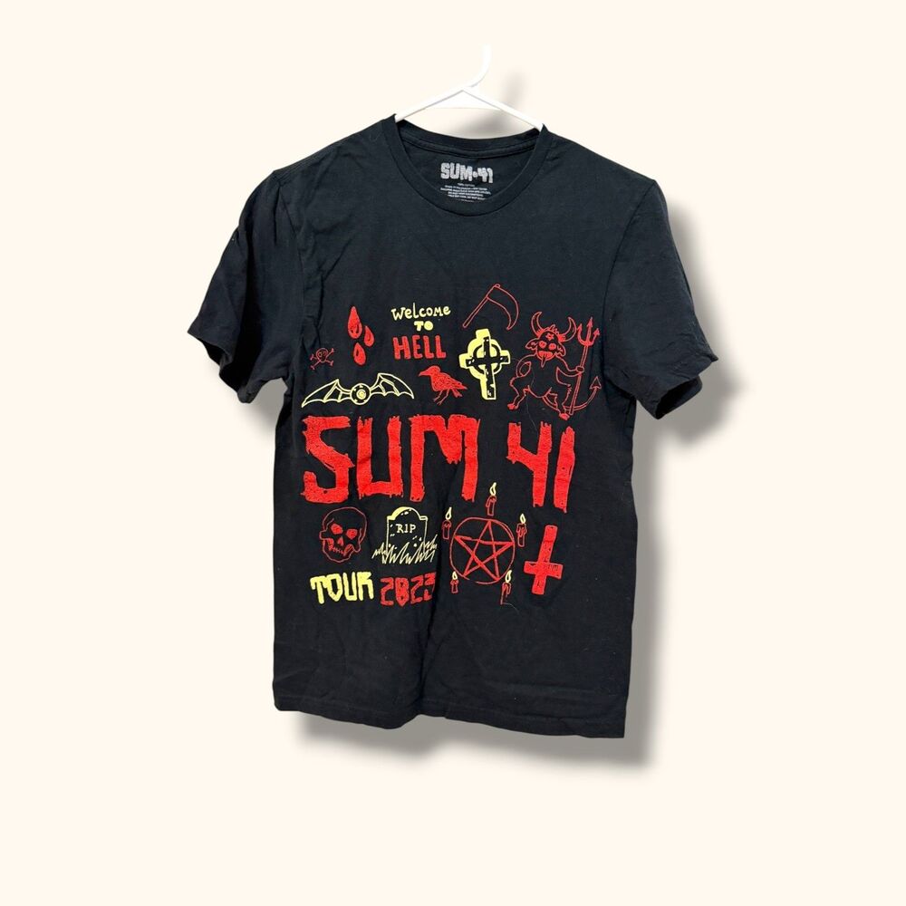 Sum 41 Shirt Mens S Tour 2023 Welcome to Hell Black Graphic Band Tee